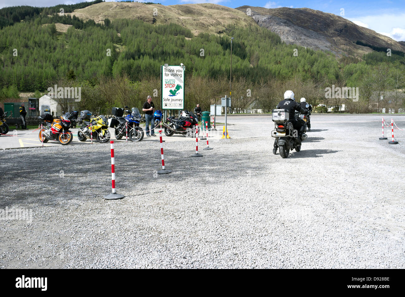 Motorcyclists at The Green Wellie Stop Tyndrum Highlands Scotland UK Stock Photo
