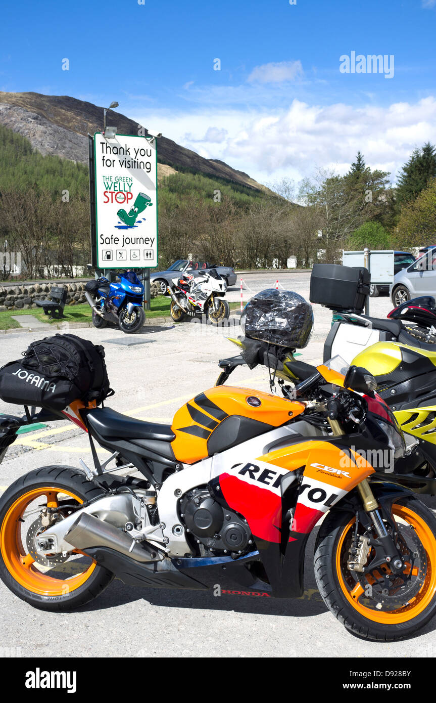 Motorcycles at The Green Wellie Stop Tyndrum Highlands Scotland UK Stock Photo