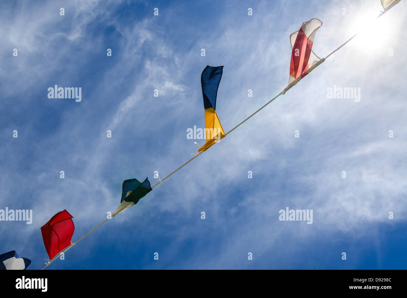 diagonal of colorful flags in Portofino Stock Photo