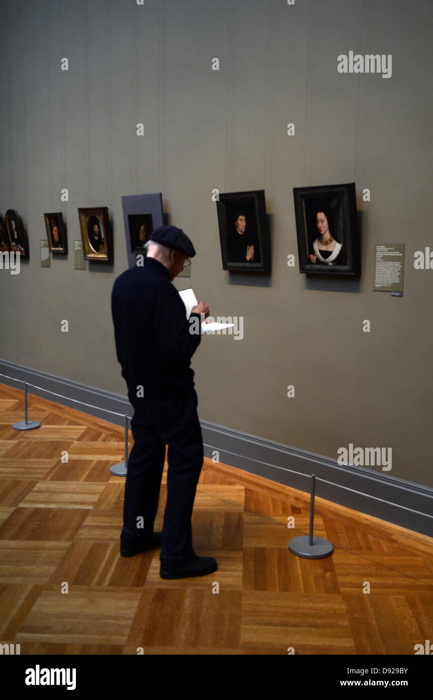 Elderly Man Draws A Copy Of A Painting In Metropolitan