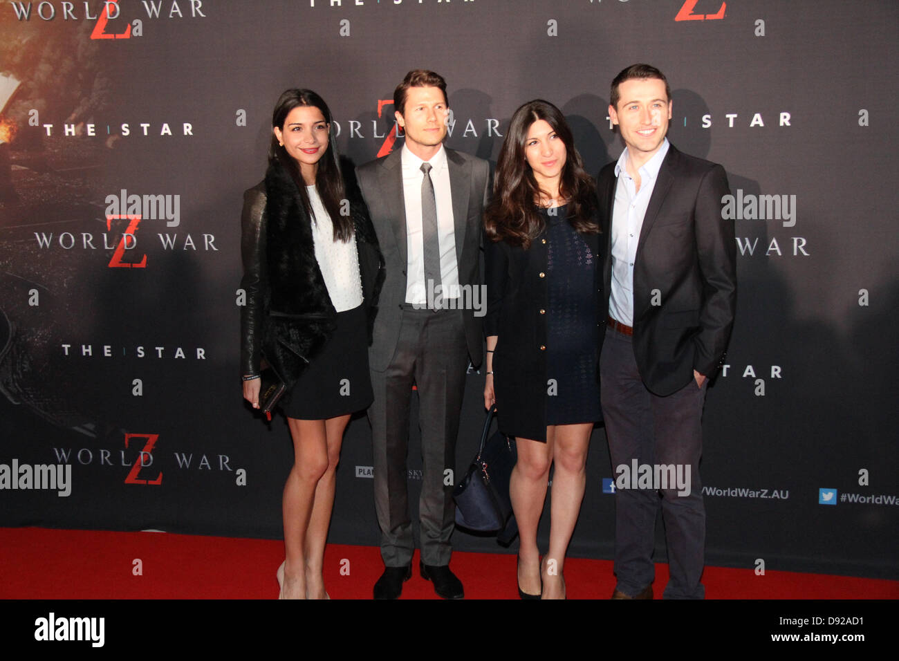 The Star Event Centre, Pirrama Road, Pyrmont, Sydney, NSW, Australia. 9 June 2013. Stars walked the red carpet at Star Casino in Sydney for the Australian Premiere of World War Z. Picture L-R: Rey Vakili, Jason Dundas, Hoda Waterhouse and Tom Waterhouse. Credit: Credit:  Richard Milnes / Alamy Live News. Stock Photo