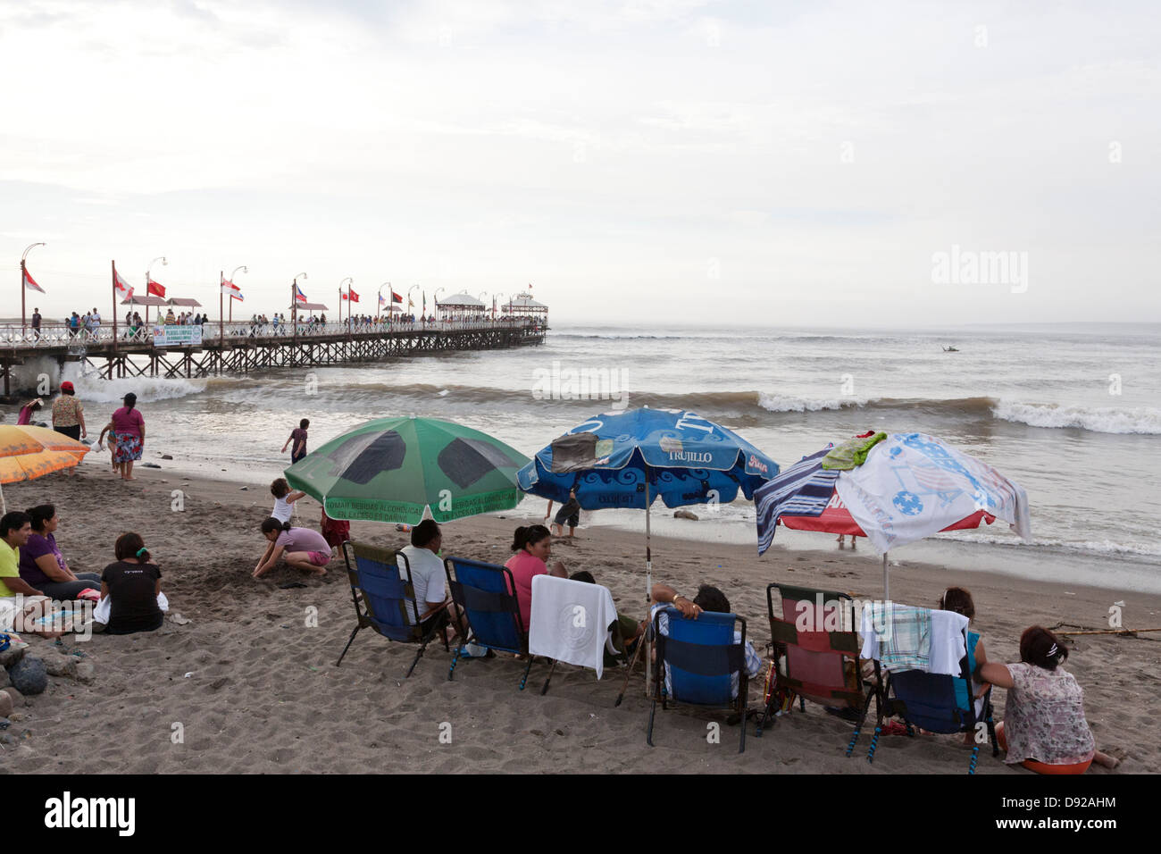 Pier, Beach of Huanchaco, near Trujillo, Peru Stock Photo