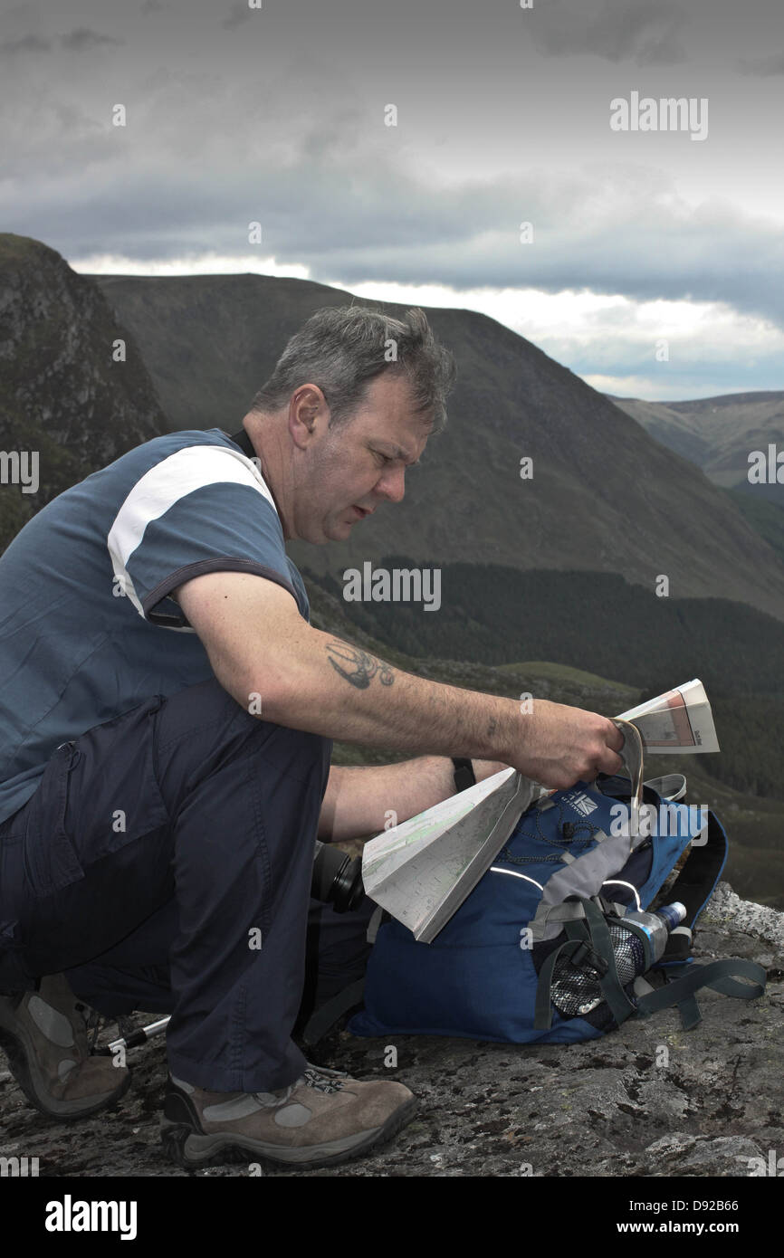 map reading in the scottish hill Stock Photo