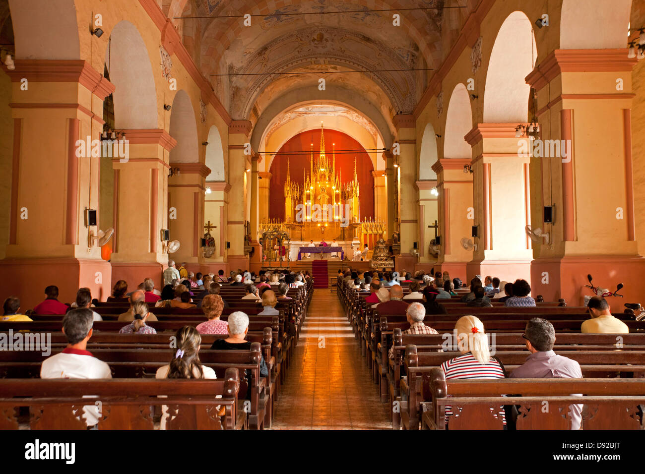 Mass at the church Iglesia de Nuestra Senora de La Merced in Camagüey, Cuba, Caribbean, Stock Photo