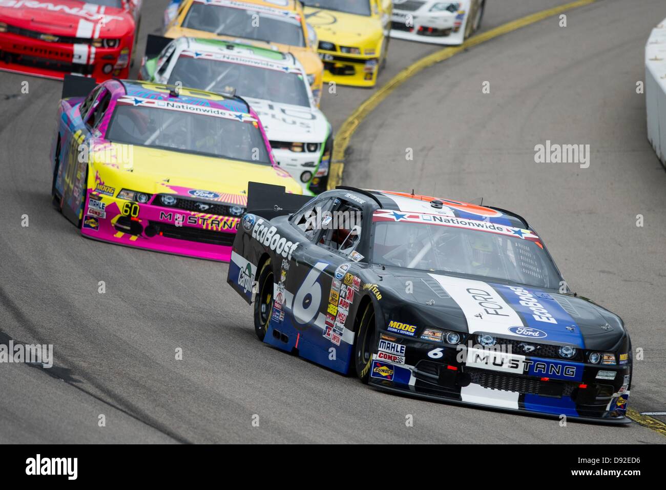 Newton, IA, USA. 9th June, 2013. Trevor Bayne (6) heads into turn one during the Pioneer Hi-Bred 250 at the Iowa Speedway in Newton, IA. Credit:  Cal Sport Media/Alamy Live News Stock Photo