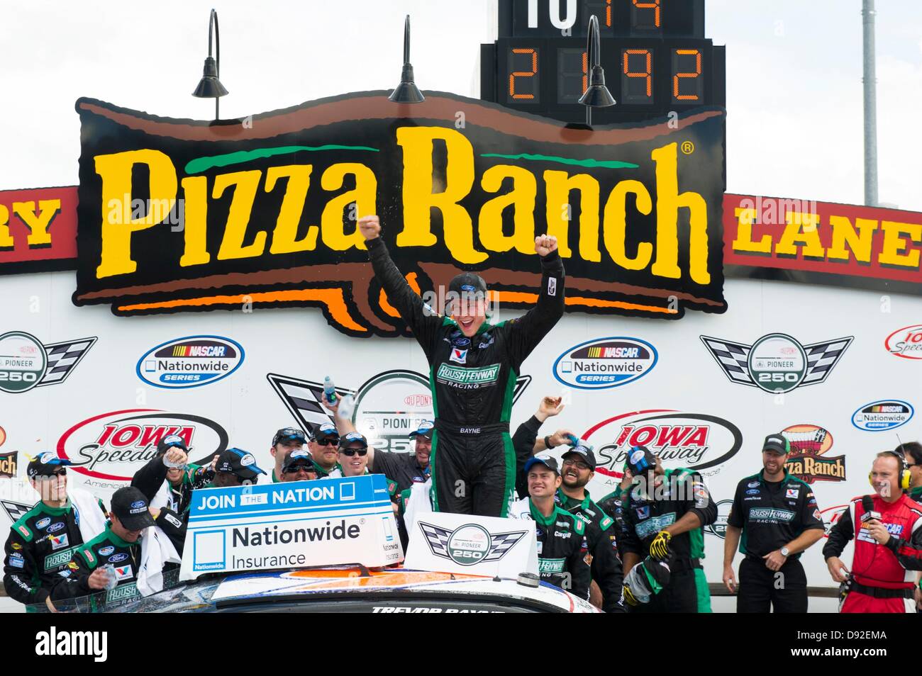 Newton, IA, USA. 9th June, 2013. Trevor Bayne (6) wins the Pioneer Hi-Bred 250 at the Iowa Speedway in Newton, IA. Credit:  Cal Sport Media/Alamy Live News Stock Photo