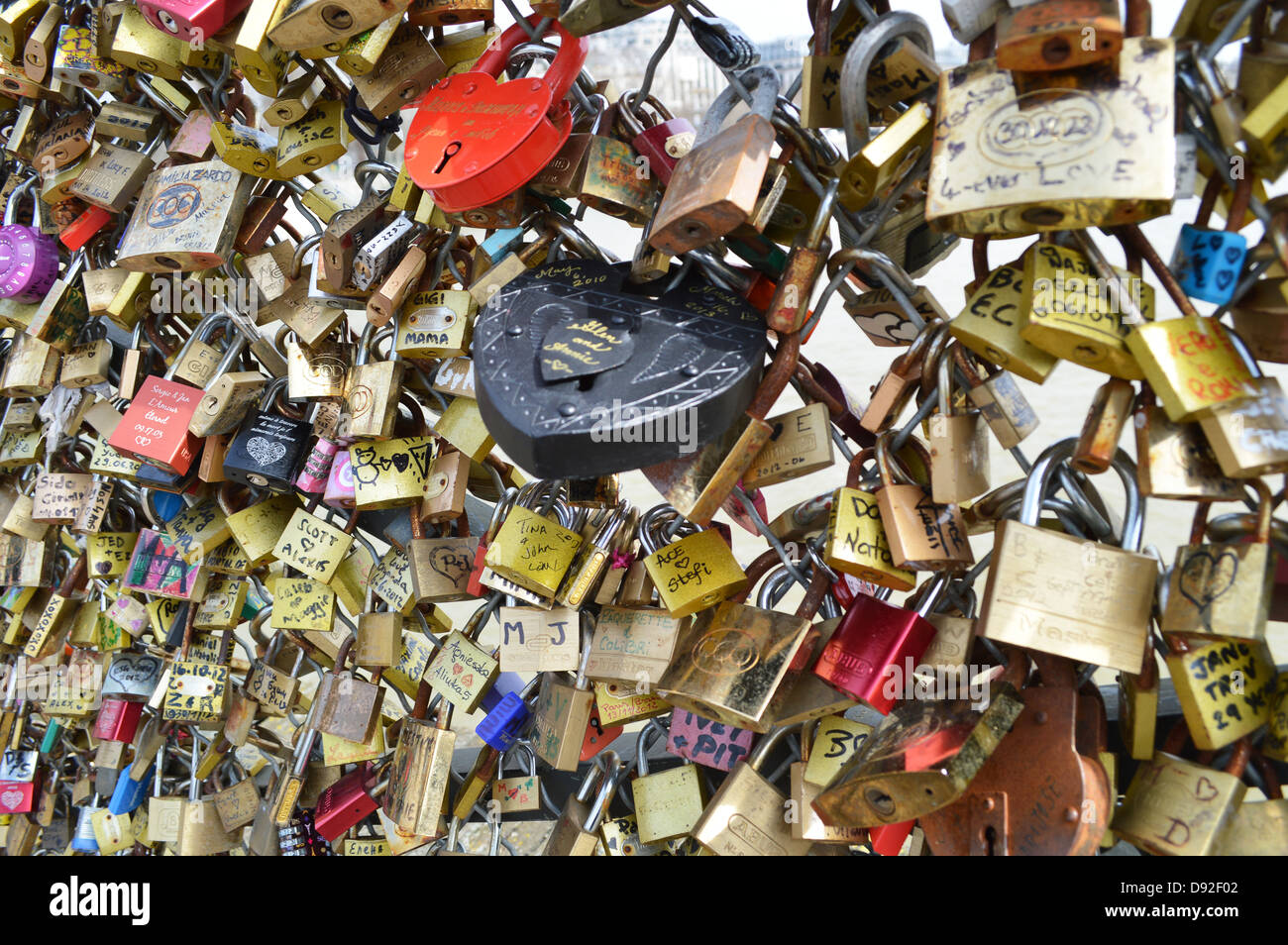 Love locks on the Pont des Arts, Paris, France Stock Photo