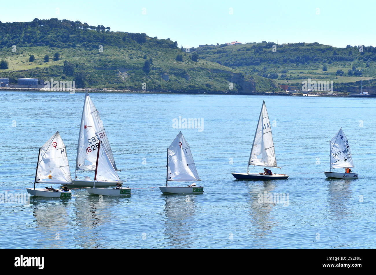 sailing school on Tage river Lisbon Portugal Stock Photo