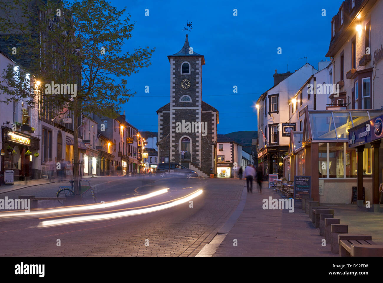 Keswick town at night, Lake District National Park, Cumbria, England UK