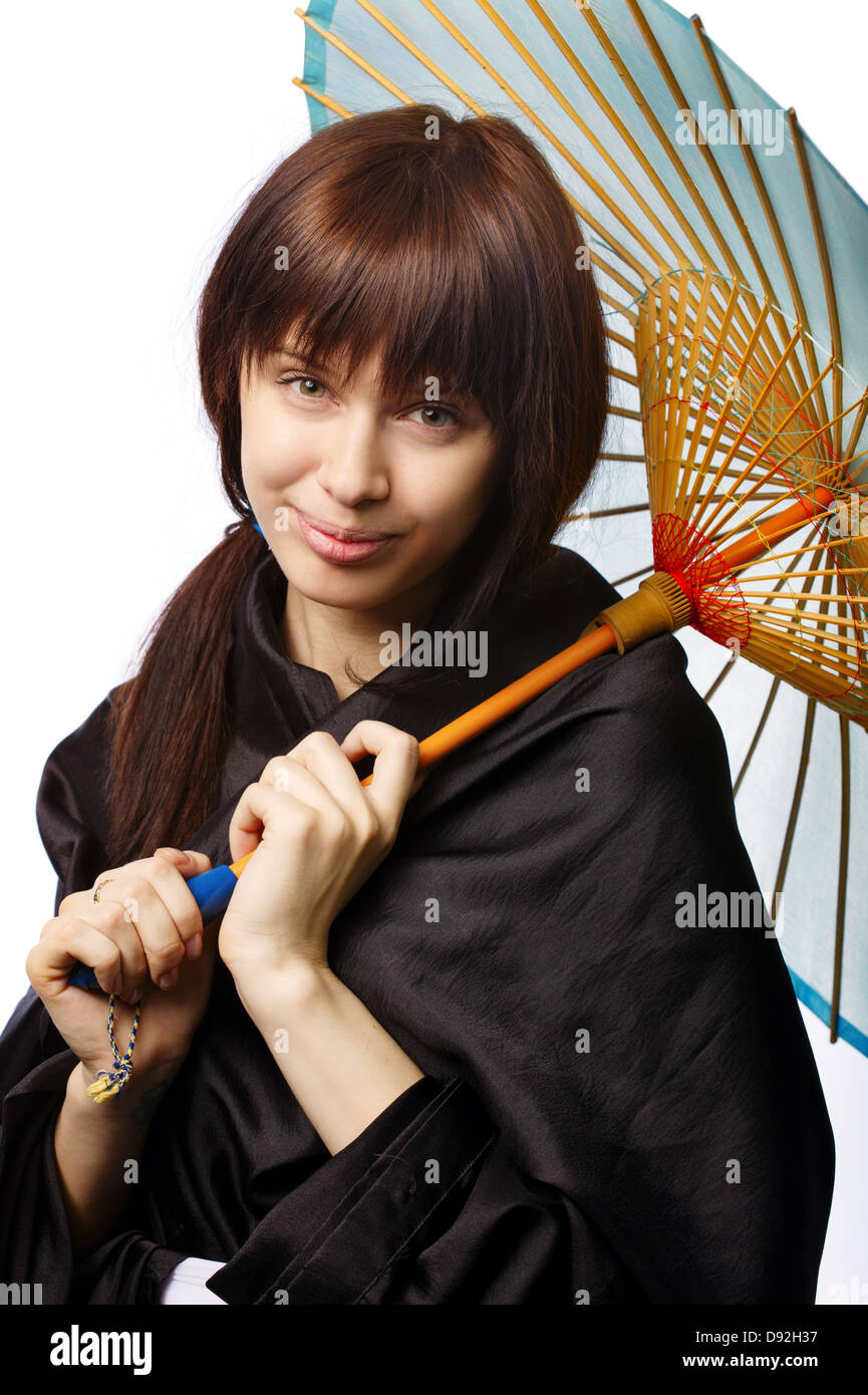 beautiful girl with aged japan umbrella Stock Photo Alamy