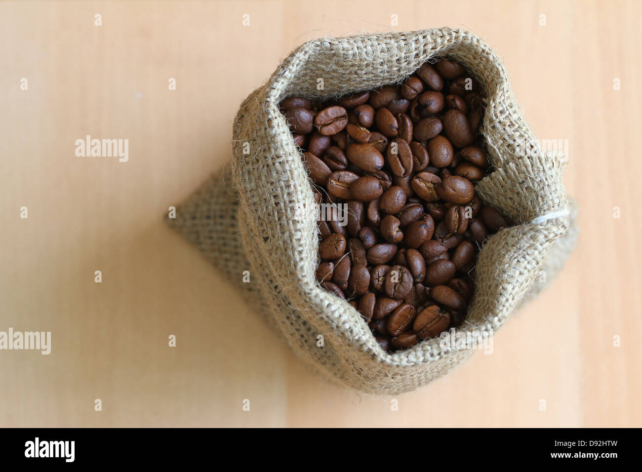 Coffee beans in jute bag with copy space Stock Photo Alamy