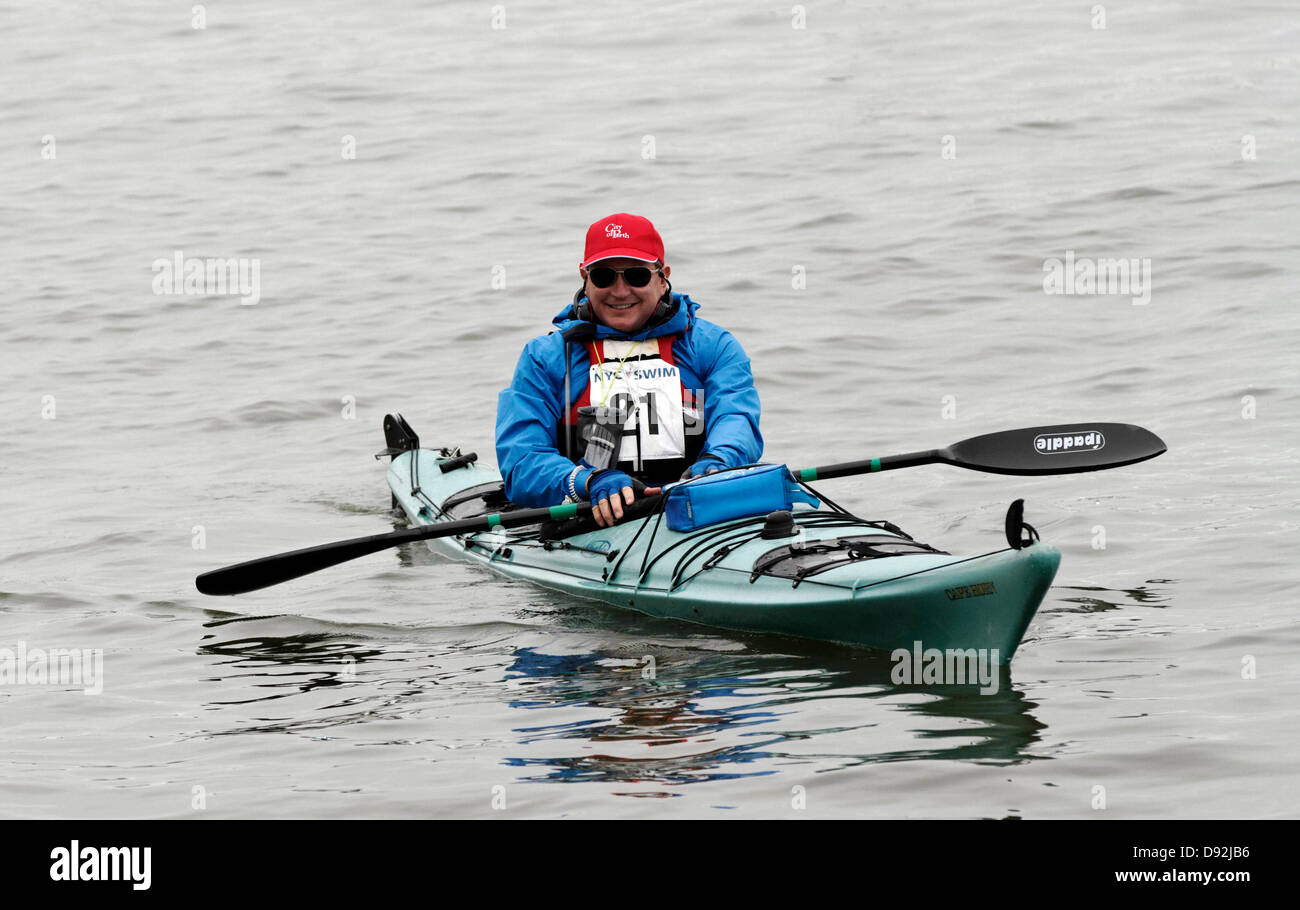 NEW YORK CITY, USA. 8 June, 2013. Australian mining magnate Andrew 'twiggy' Forrest in his kayak before the 2013  Manhattan Island Marathon swim, where he paddled as a swimmer escort for the West Australian 'Swimming Sandgropers' team. Credit:  Trevor Collens/Alamy Live News Stock Photo