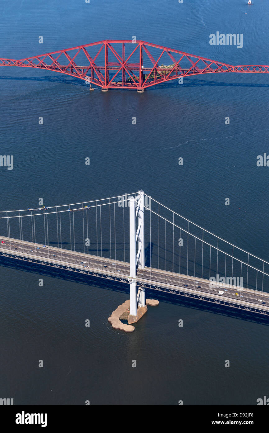 Aerial view of the Forth Road and Rail Bridges in Queensferry, Edinburgh, Scotland Stock Photo