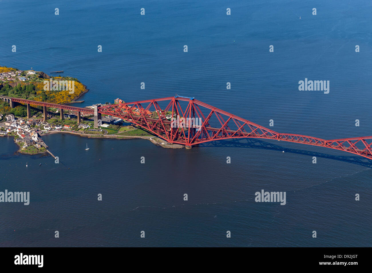 Aerial view of the North Queensferry end of the Forth Rail Bridge Stock Photo