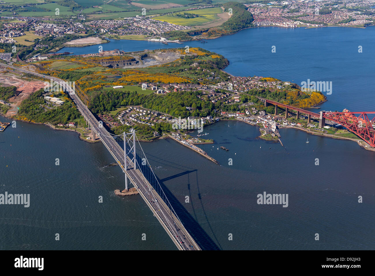 Aerial view of North Queensferry and the Forth Bridges Stock Photo Alamy