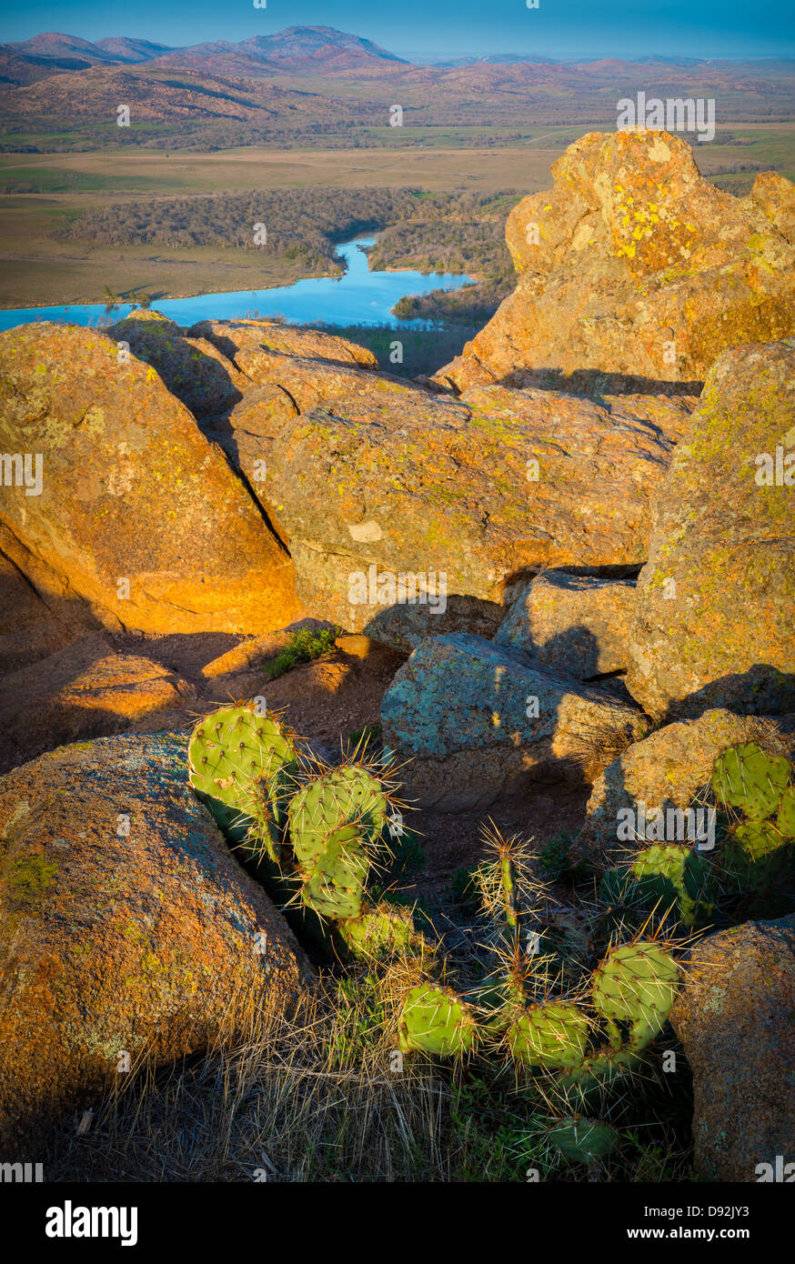 View from Elk Mountain in Wichita Mountains Wildlife Refuge, Oklahoma Stock Photo