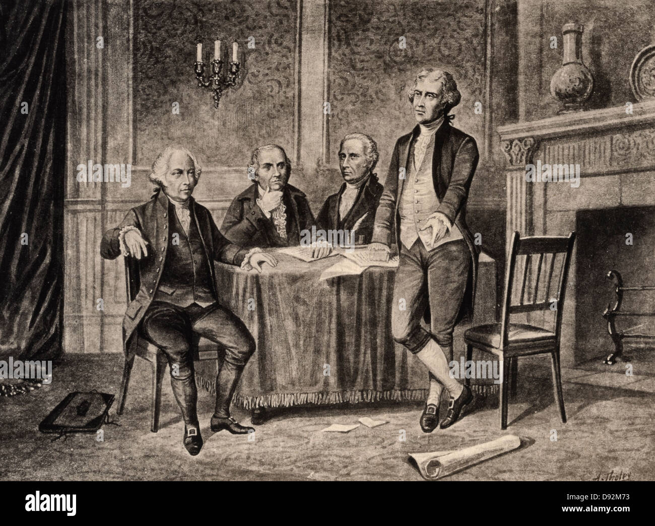 Leaders of the Continental Congress,USA, circa 1776 - John Adams, Morris, Hamilton, Jefferson Stock Photo