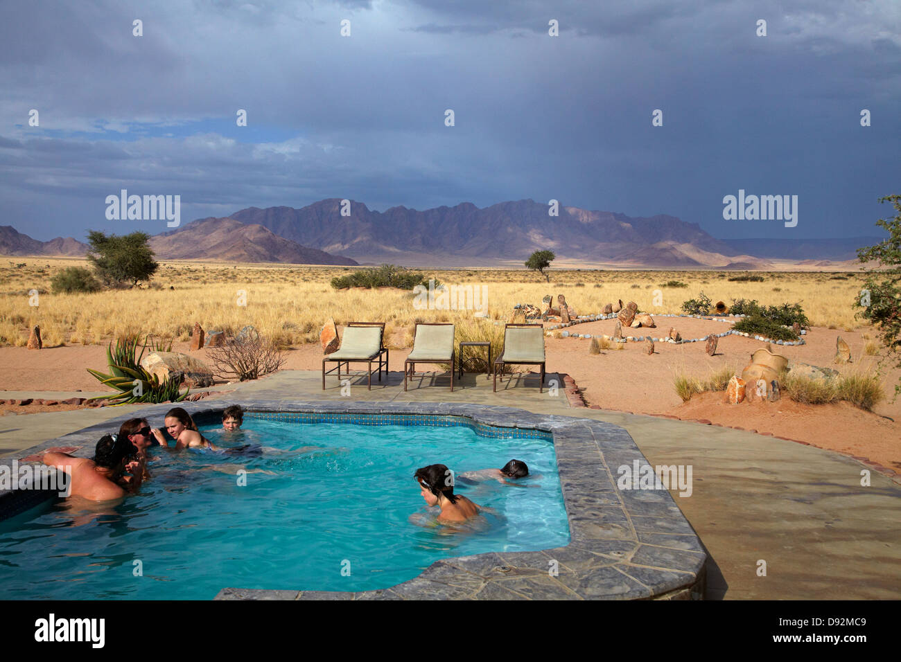Swimming pool at Desert Camp, Sesriem, Namib Desert, Namibia, Africa