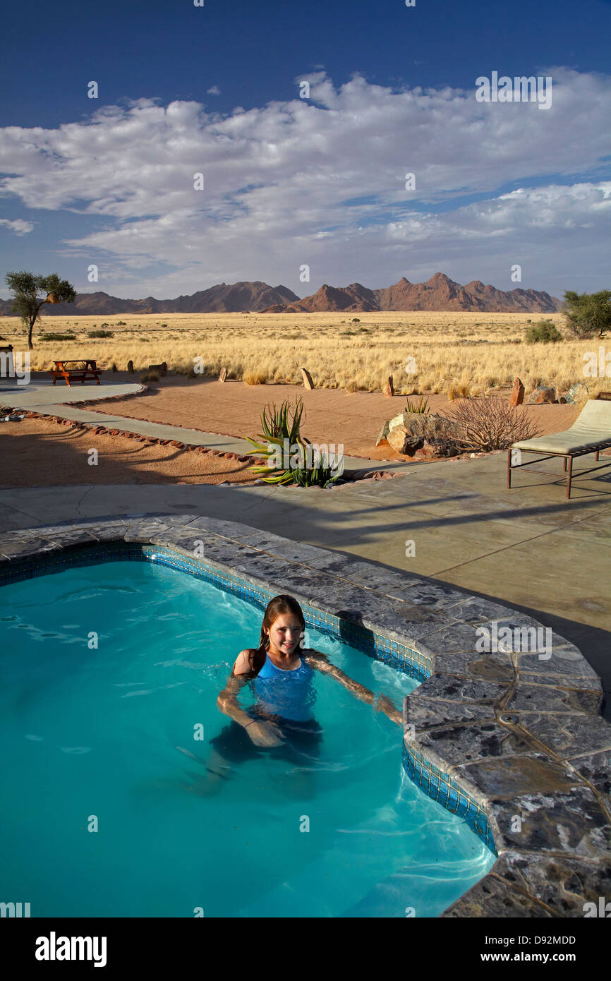 Swimming pool at Desert Camp, Sesriem, Namib Desert, Namibia, Africa