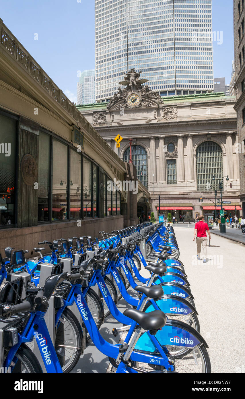 Citi Bike share docking station in Pershing Square in New York City and Grand Central Station Stock Photo