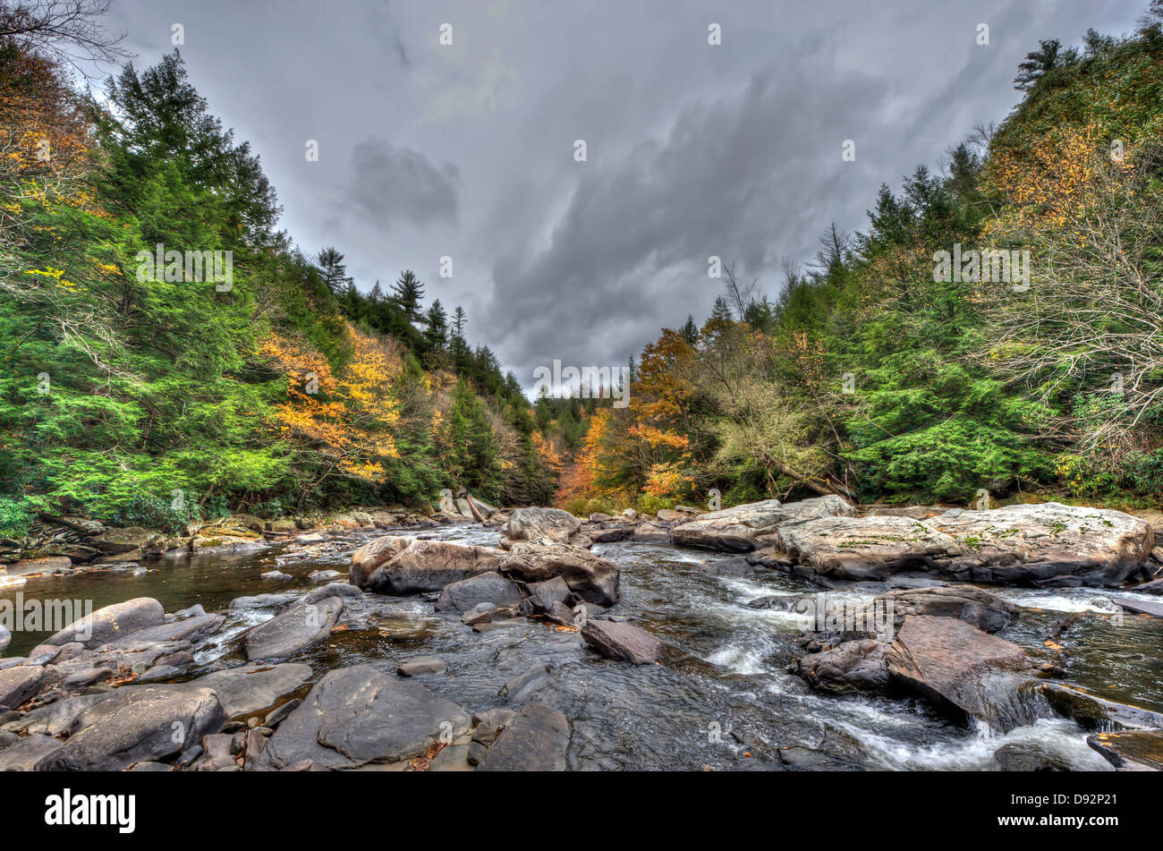 A wild river in the Appalachian mountains during Autumn Stock Photo