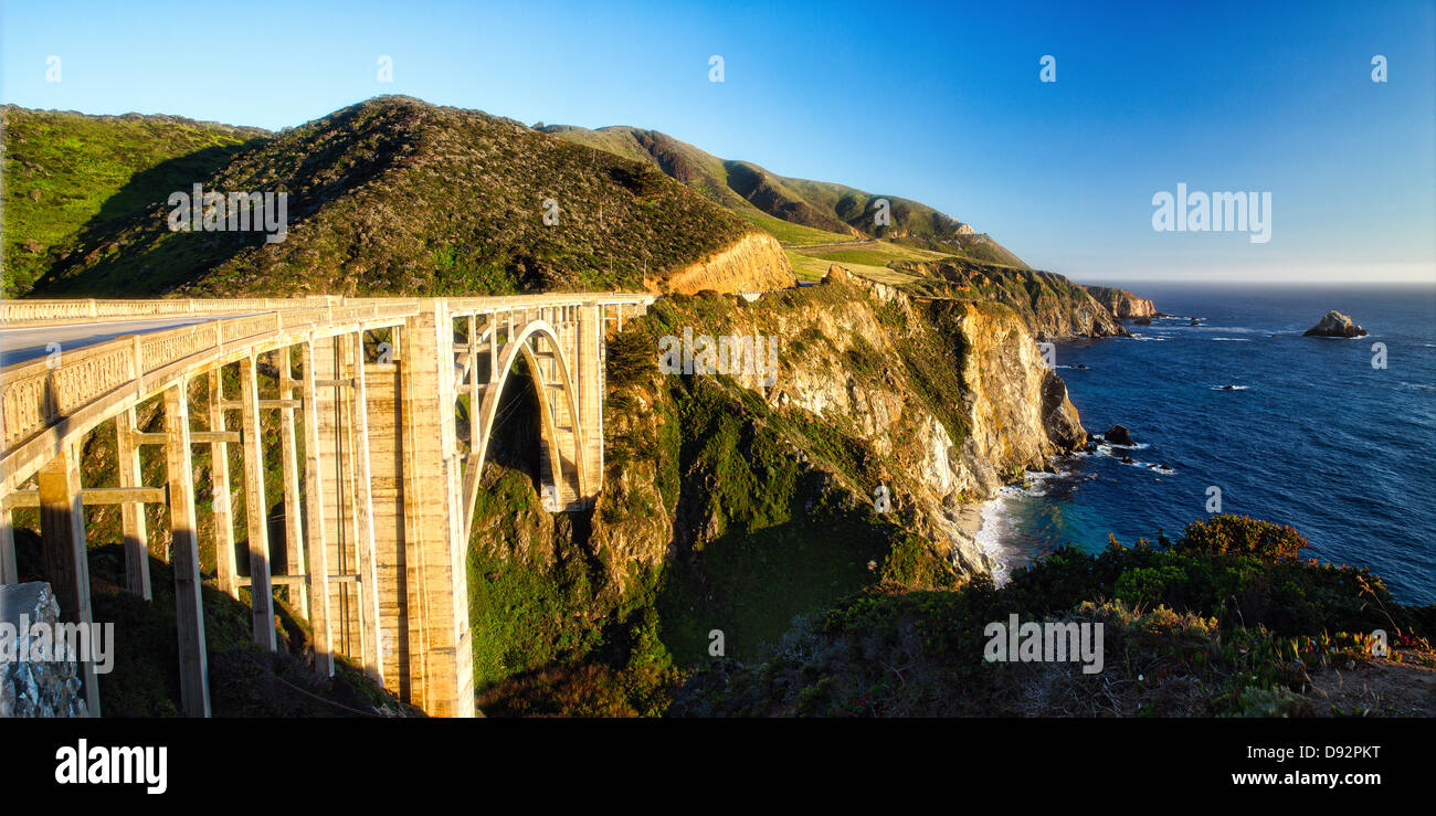 Panoramic View of Big Sur Coast at the Bixby Creek Bridge, California Stock Photo