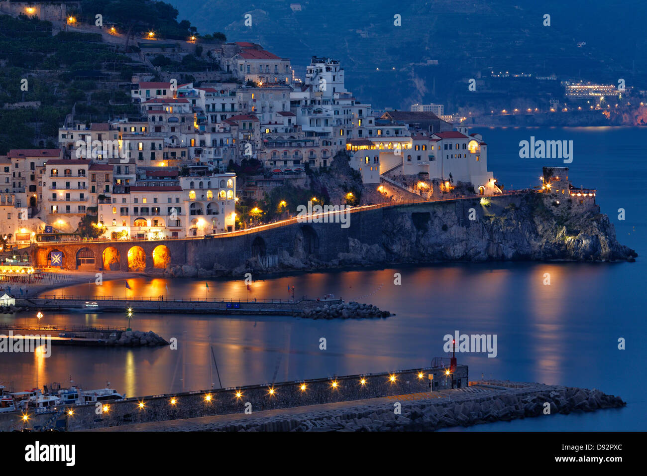 Amalfi Night Scenic, Amalfi Coast, Campania, Italy. Stock Photo