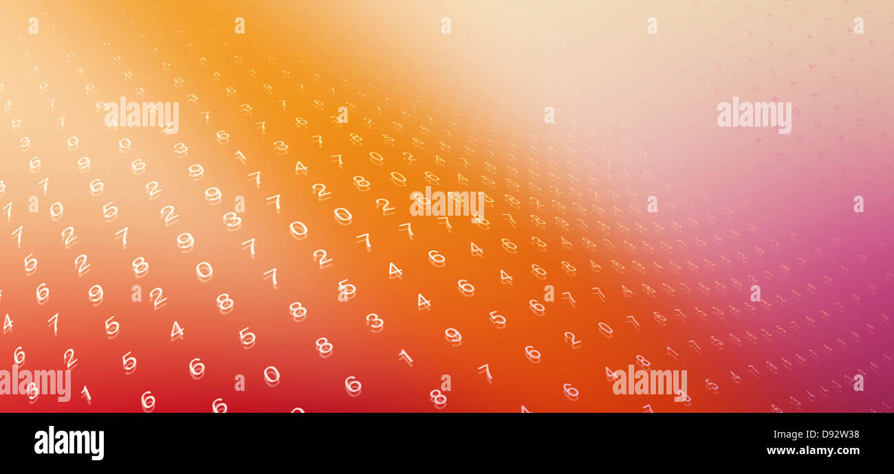 Multiple rows of numbers on a curved orange surface Stock Photo