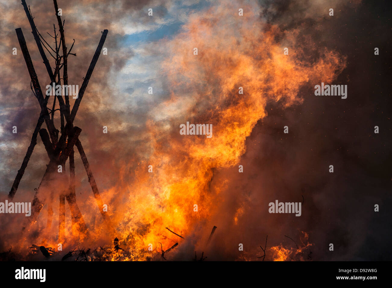 Blazing fire in Schleswig-Holstein, Germany Stock Photo