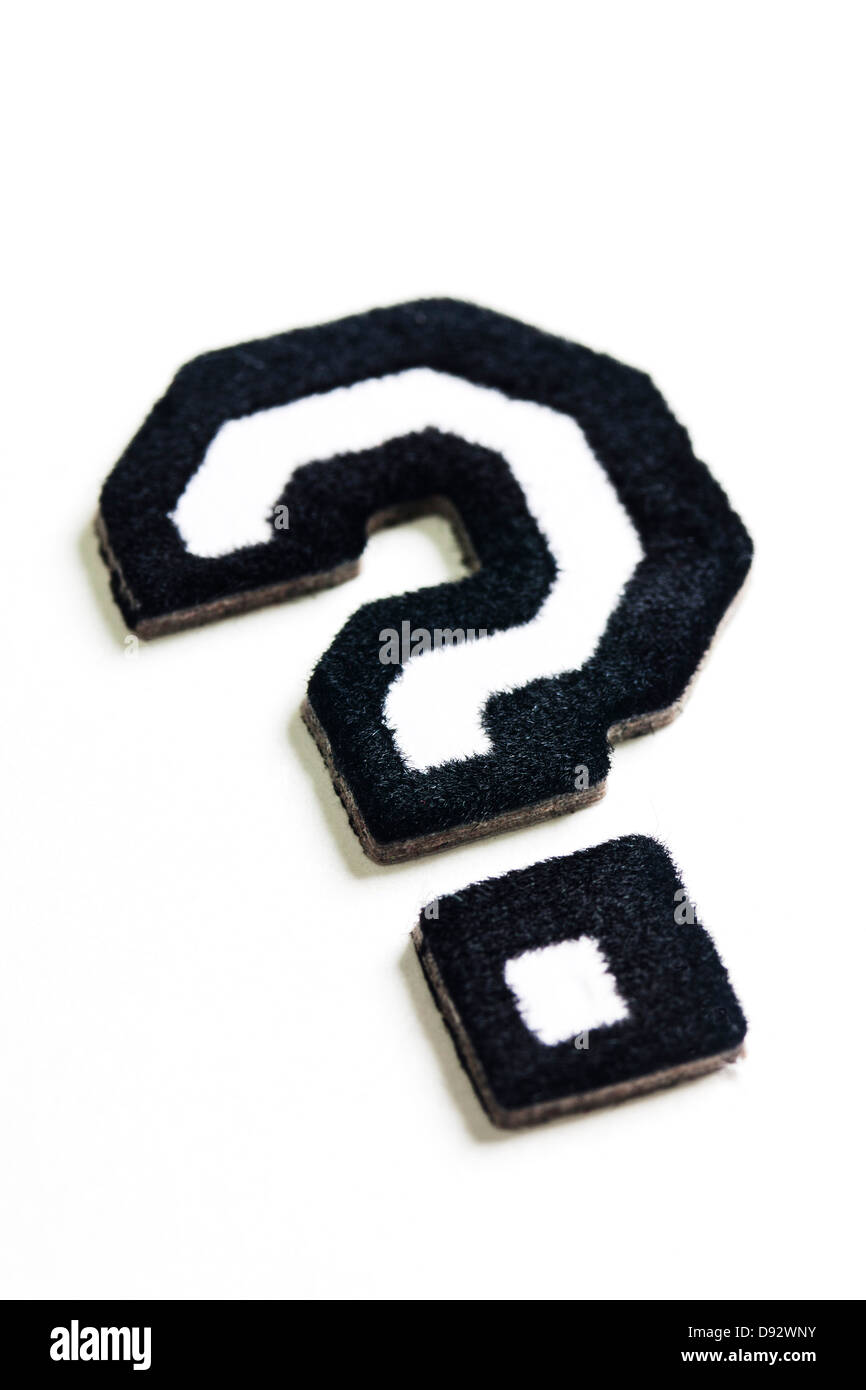A black outlined varsity font question mark, close-up Stock Photo