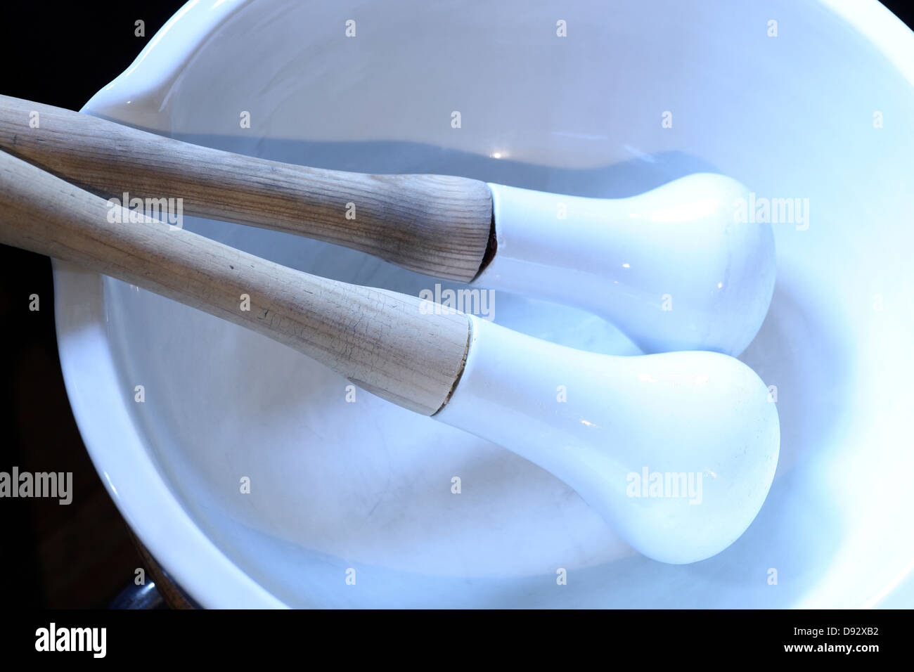 Pestles and mortar in pharmacy Stock Photo Alamy
