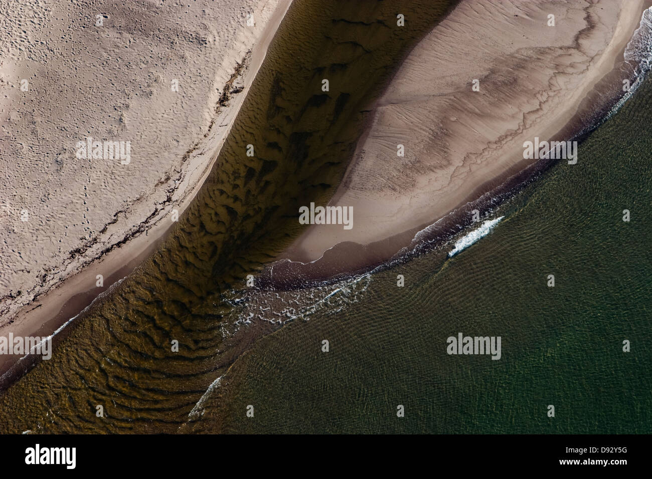 Small river, beach and the ocean, skane, Sweden. Stock Photo