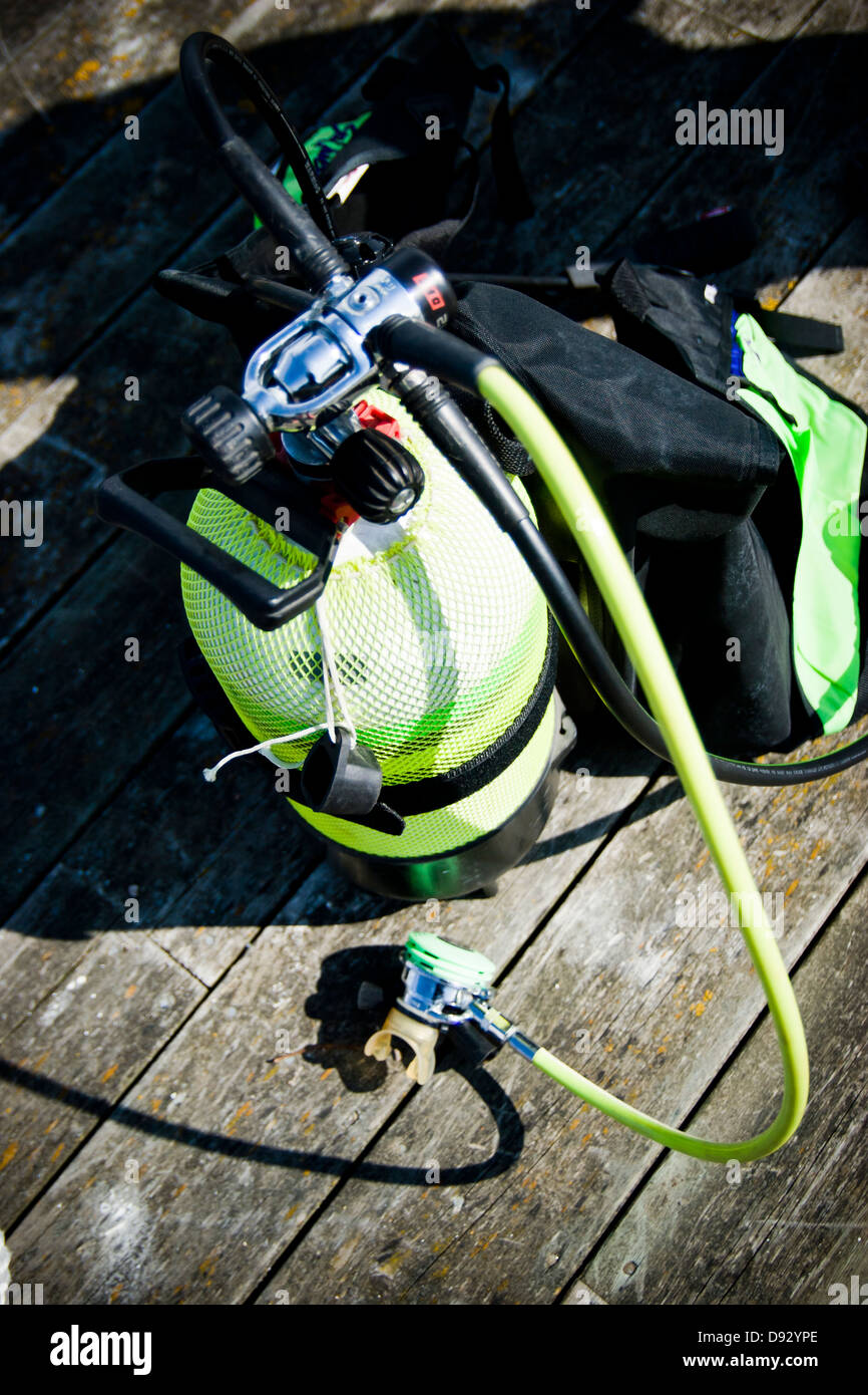 Diving equipment on jetty Stock Photo Alamy