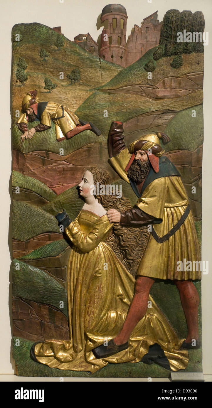 The martyr of Saint Barbe 1520 Louvre Museum - Paris Polychromic wood Stock Photo