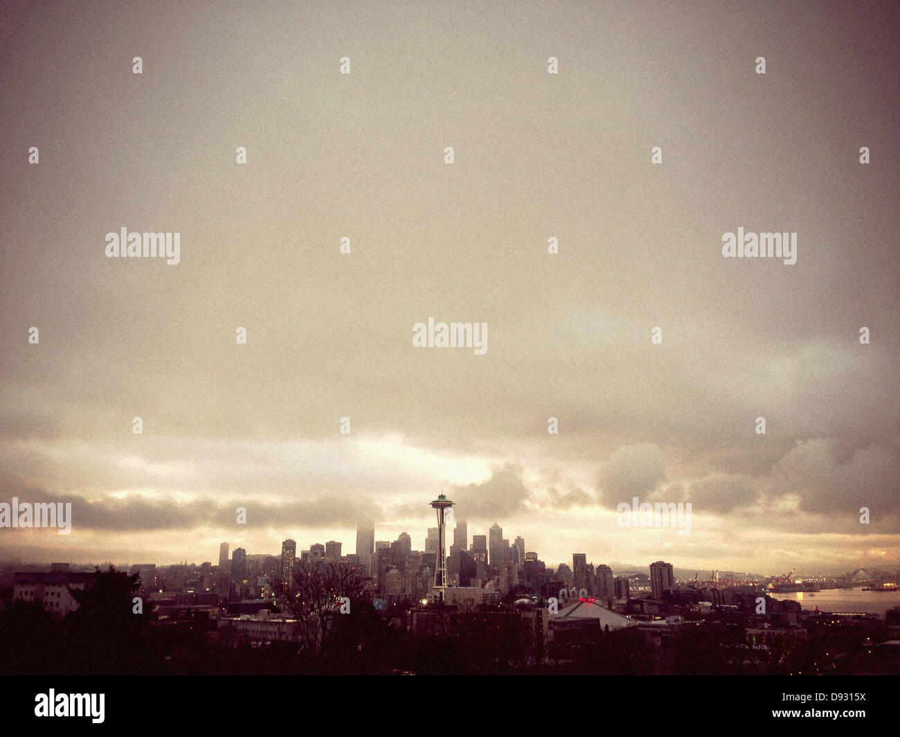 City skyline against cloudy sky, Seattle, Washington, United States - Smartphone Captured Stock Image