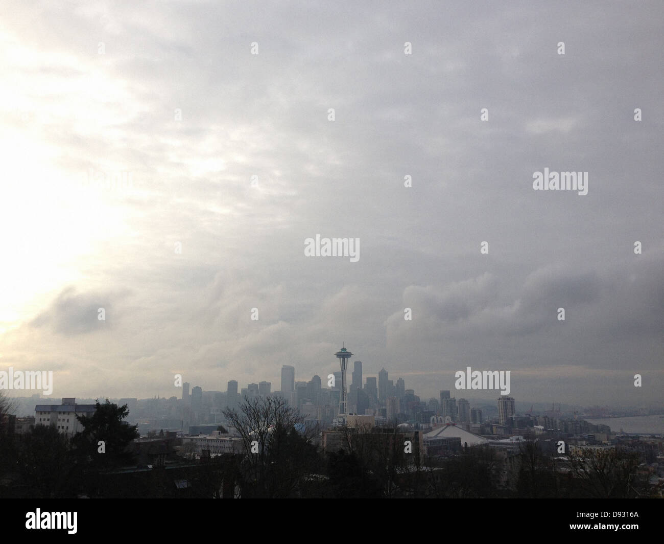 City skyline against cloudy sky, Seattle, Washington, United States - Smartphone Captured Stock Image