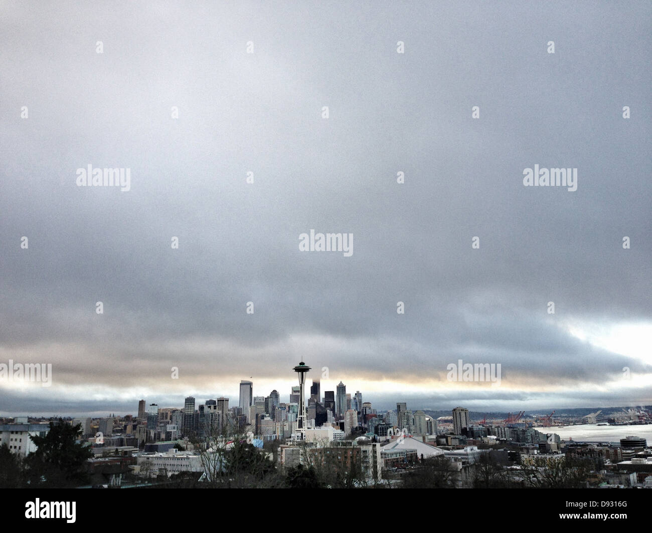 City skyline against cloudy sky, Seattle, Washington, United States - Smartphone Captured Stock Image