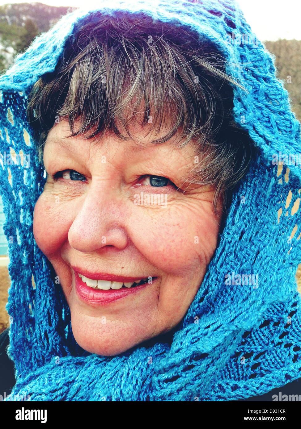 Caucasian woman wearing headwrap - Smartphone Captured Stock Image