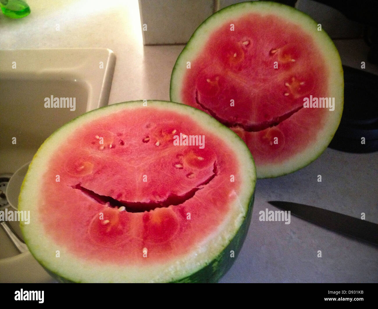 Cut watermelon with crack - Smartphone Captured Stock Image