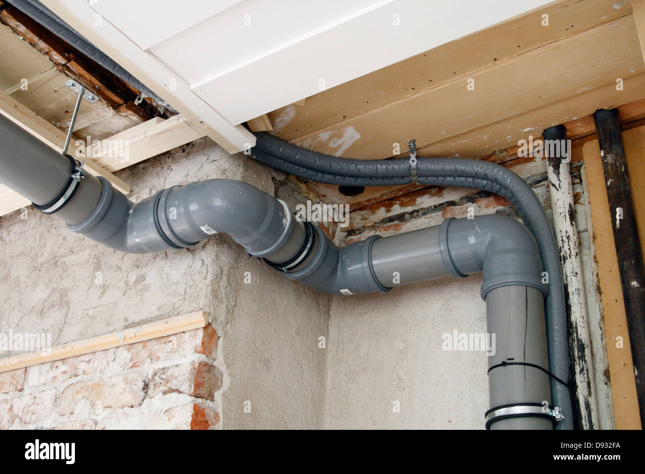 Low angle view of drain pipes Stock Photo