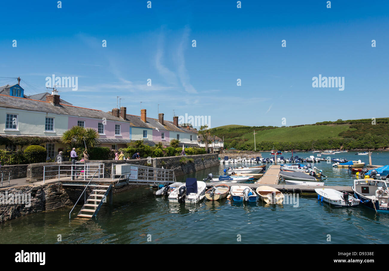 Salcombe,Devon, England. Landing pontoons for mostly recreational boats, speed boats and sea and estuary cruises Stock Photo