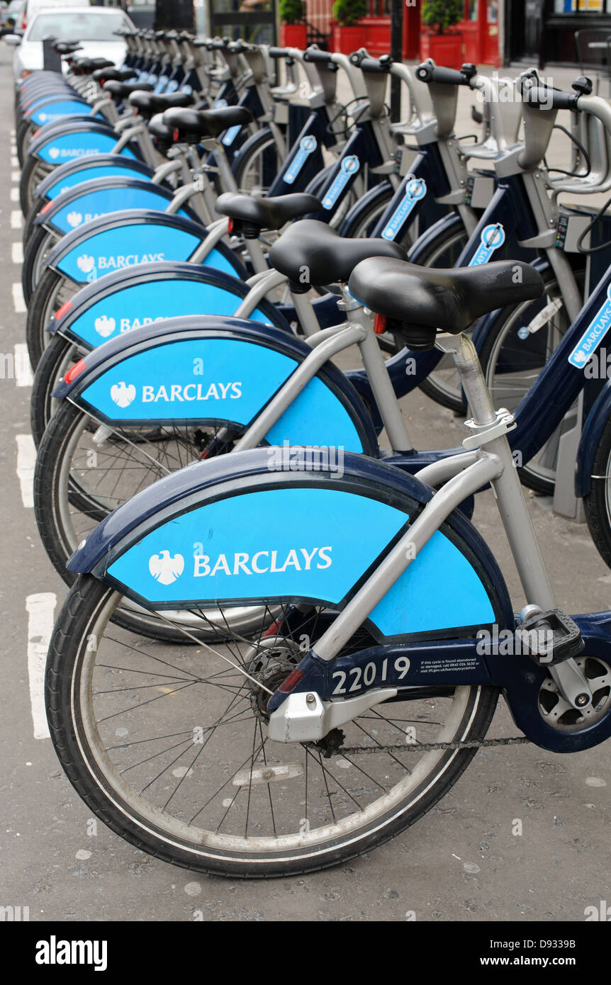 Boris Bikes in Kensington London. Barclays Cycle Hire is a public