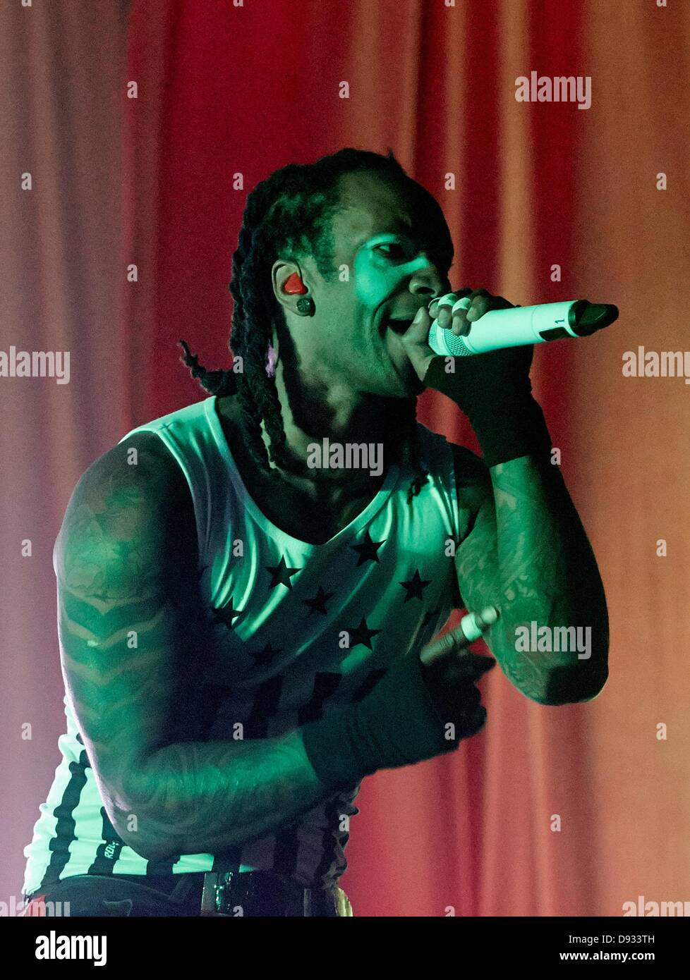 Nuerburg, Germany, 8 June 2013. Singer of the British band 'The Prodigy', Maxim Reality, performs on stage during the Rock am Ring music festival in Nuerburg, Germany, 8 June 2013. Credit:  dpa picture alliance/Alamy Live News Stock Photo