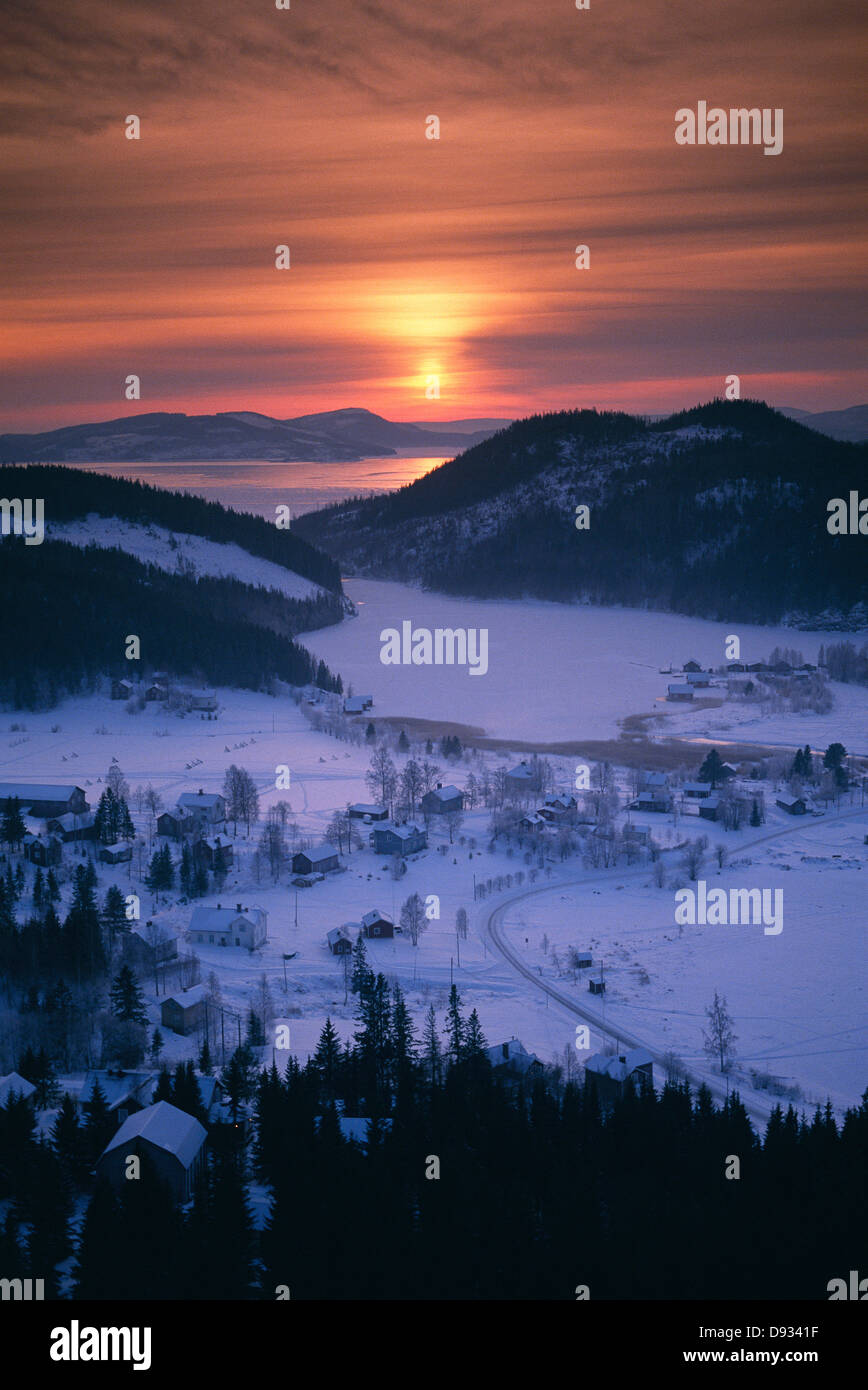 View over a valley in the vinter. Stock Photo