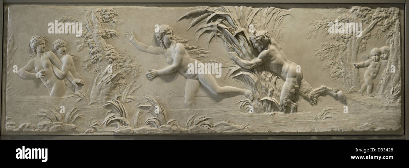 Claude Michel - Clodion Pan poursuivant Syrinx sous le regard de l'Amour. 1782 XVIII th Century Louvre Museum Paris Stock Photo