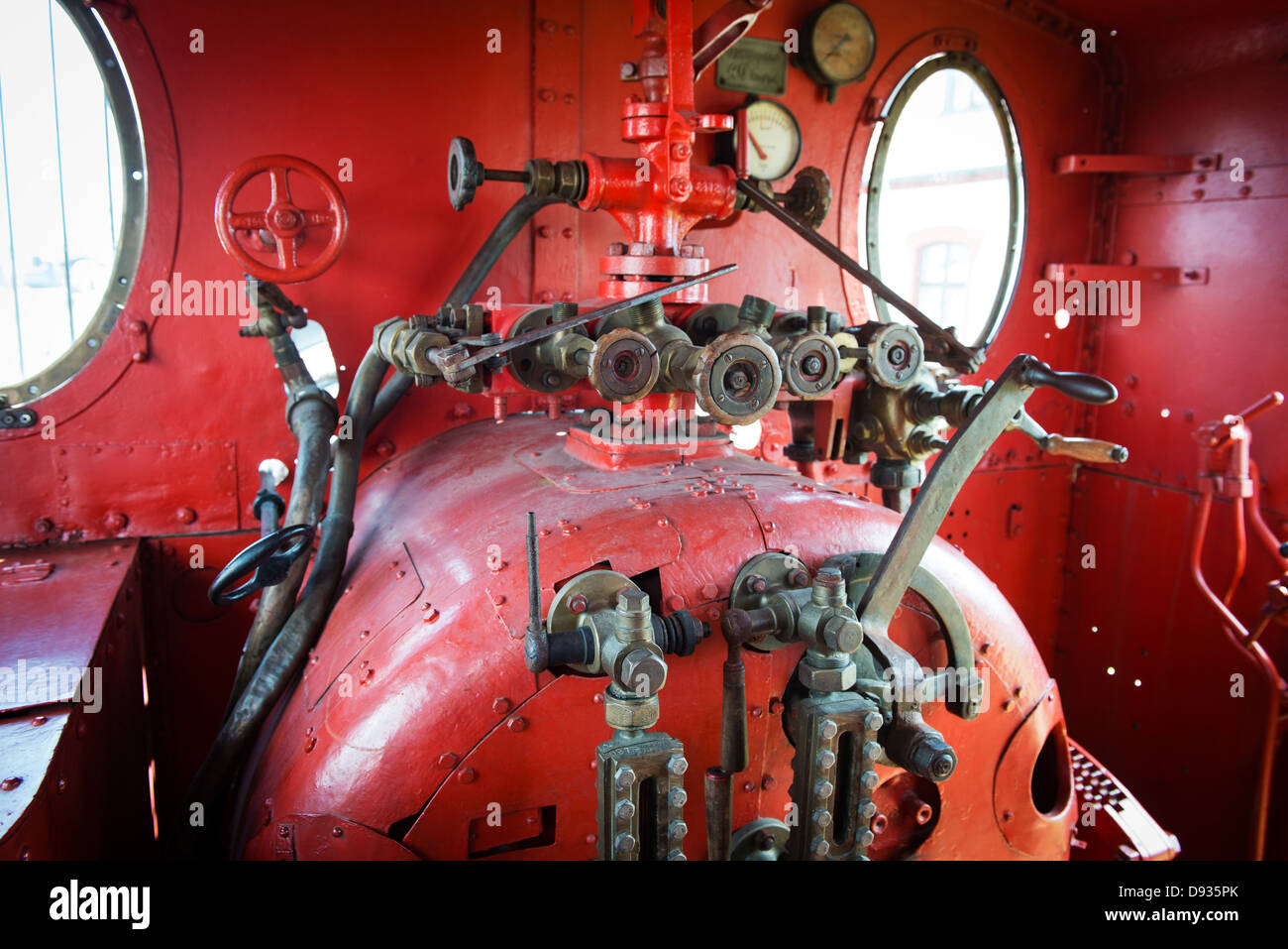 Red engine room of steam Stock Photo Alamy