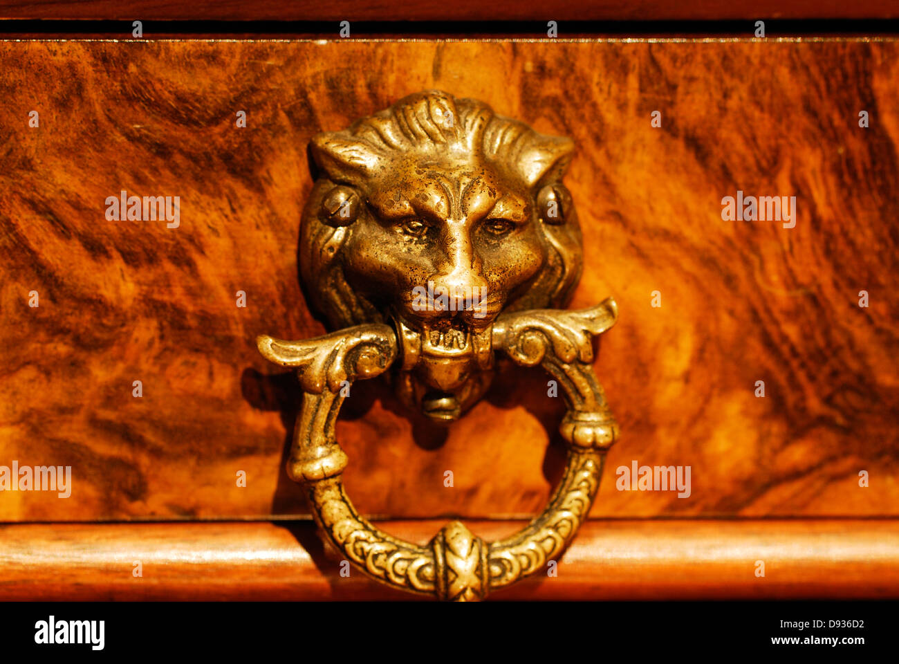 The handle of an old drawer, close-up. Stock Photo