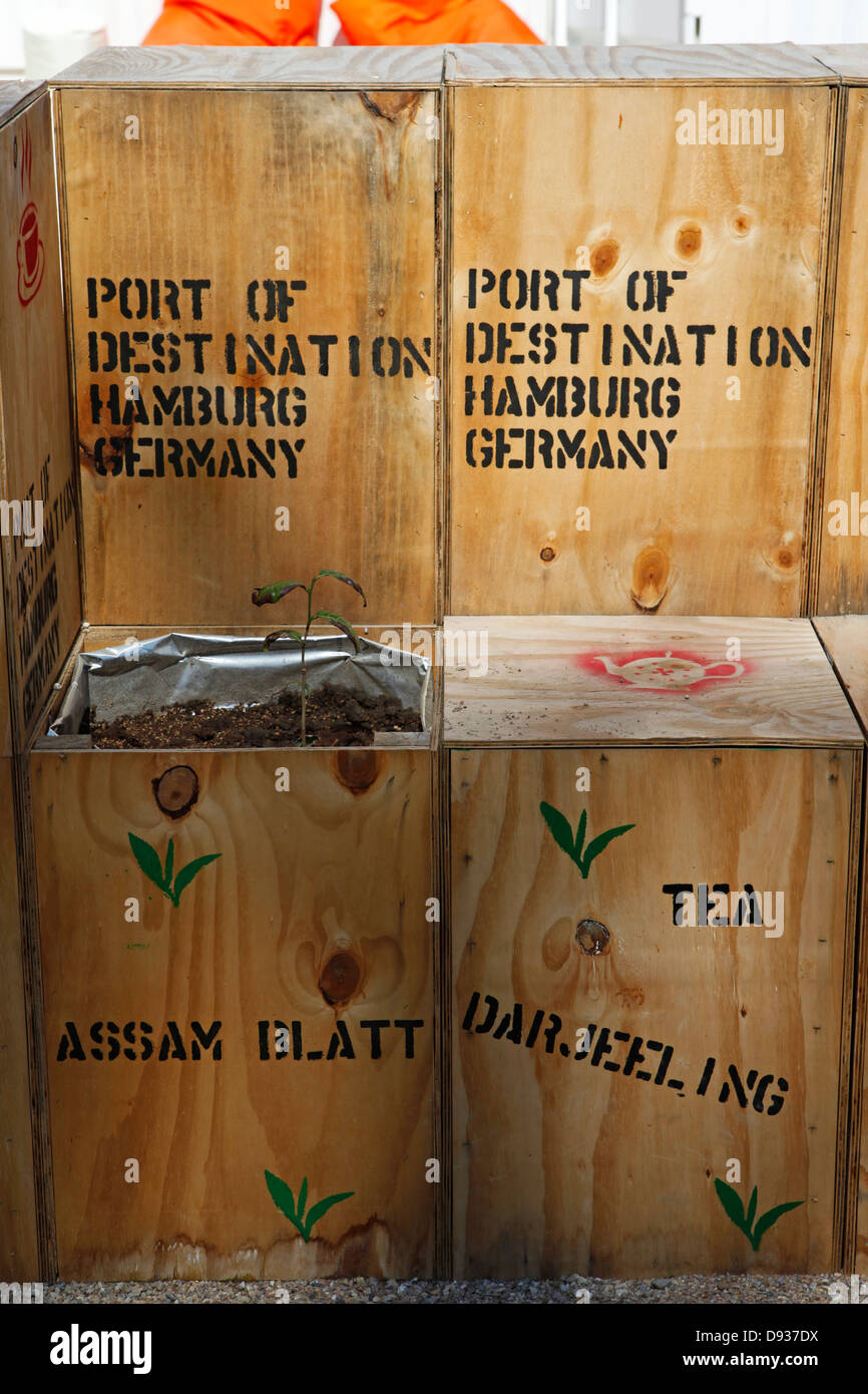 Tea chests at the International Garden Show 2013 (IGS) on Wilhelmsburg Island in Hamburg, Germany. Stock Photo