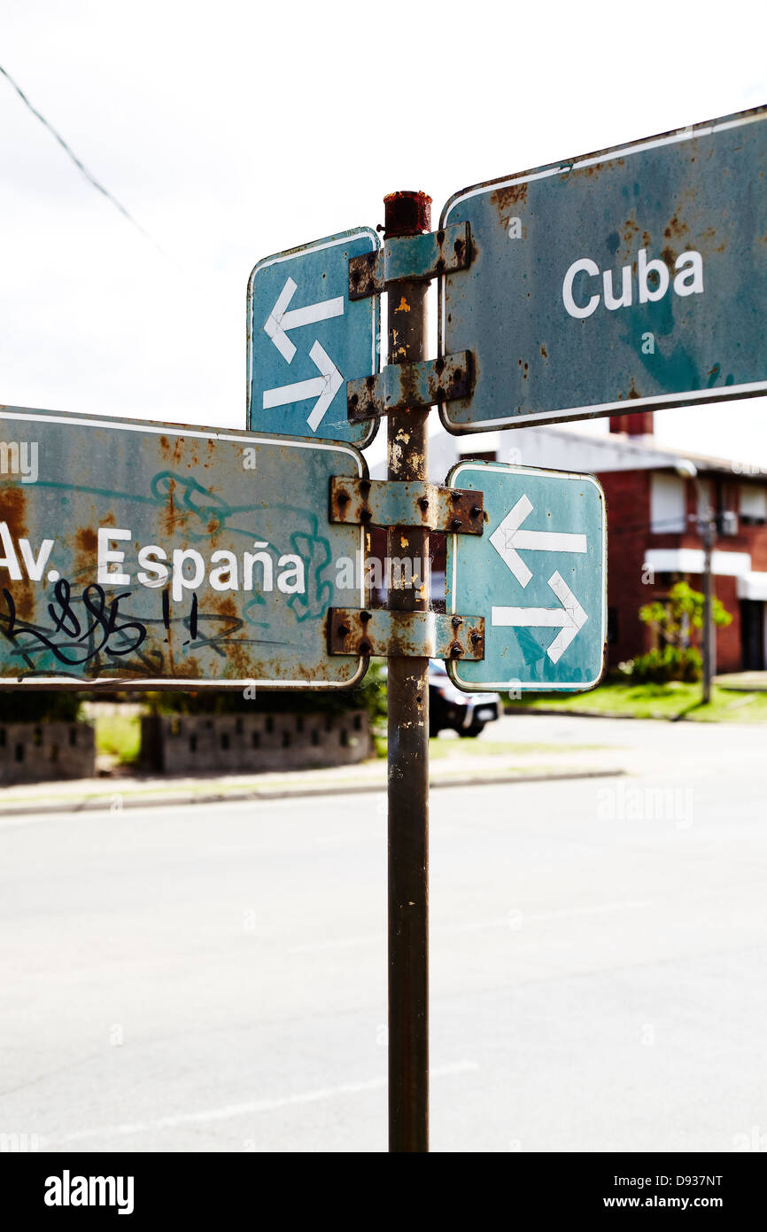 Road signs on street in Punta del Este, Maldonado, Uruguay Stock Photo