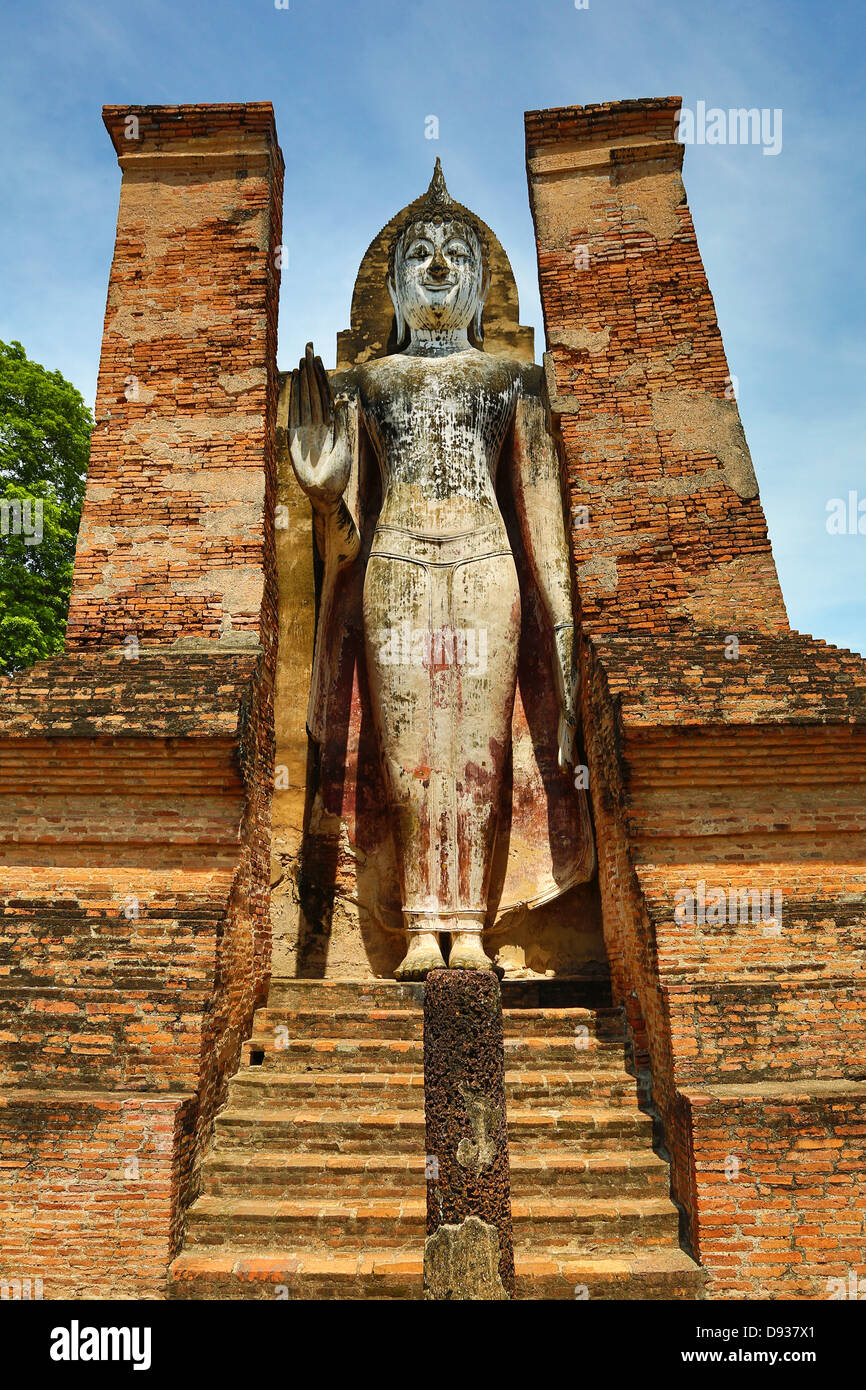 Buddha Statue at Wat Mahathat temple, Sukhotai Historical Park, Sukhotai, Thailand  Stock Photo